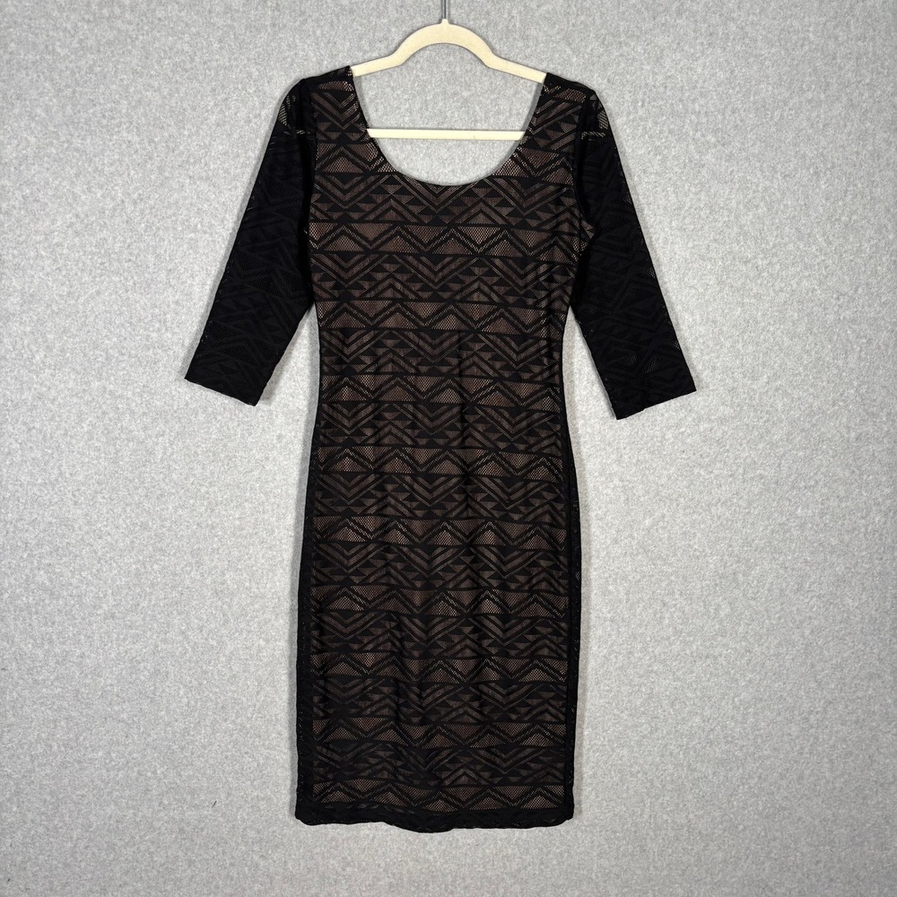 Aztec Mesh Pencil Midi Dress Medium Sheer Stretch Southwest Secretary Modest